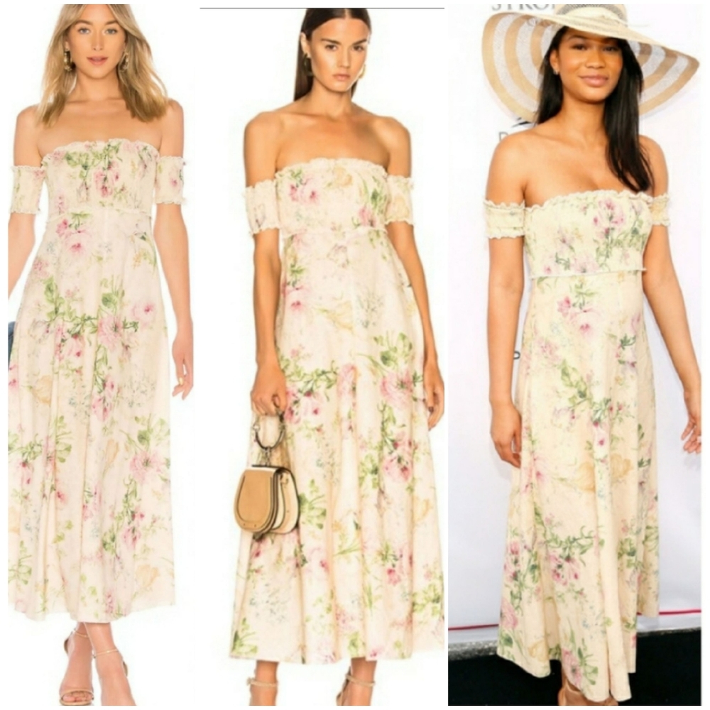 Rare Zimmermann 2 Dress Iris Maxi Shirred Bodice Linen Size 6 8 Medium Revolve